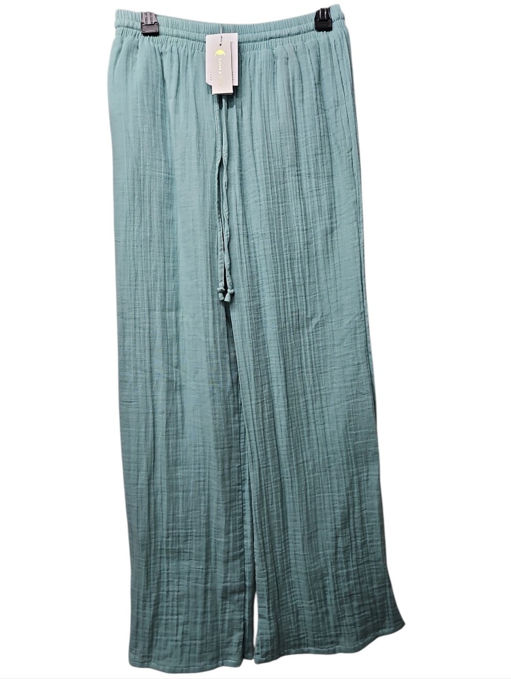 Lotus & Luna 100% Cotton Aqua Pullon Drawstring Wide Leg Pants Sz Med Womens NWT